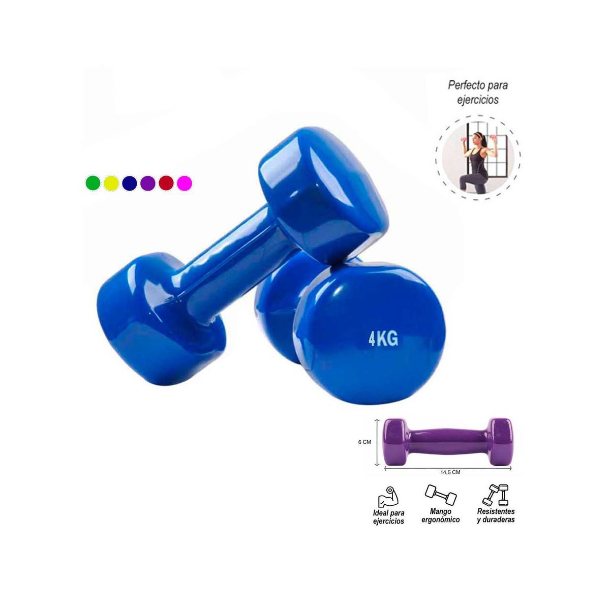 GENERICO - Par De Pesas 4 Kg Mancuernas Plastificadas Fitness Gym.