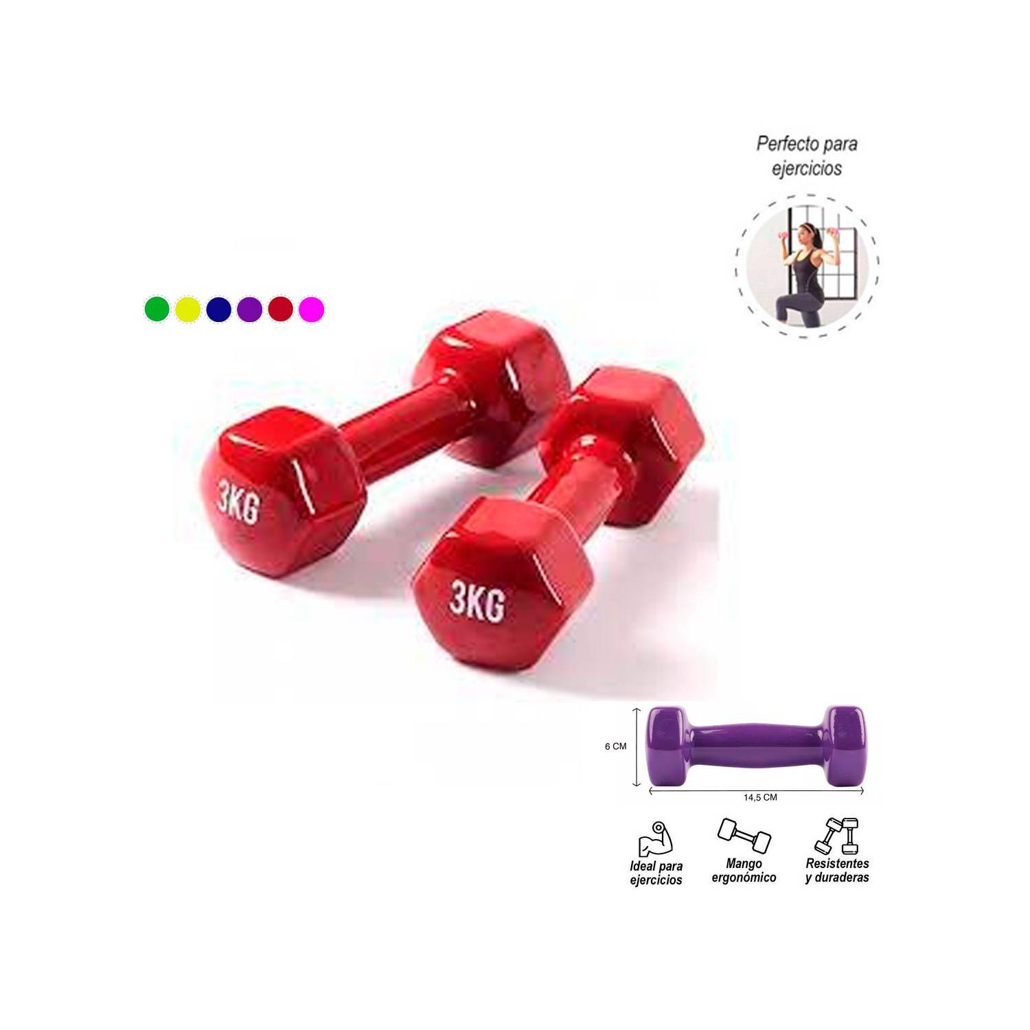 Par De Pesas Kg Mancuernas Plastificadas Fitness Rosado