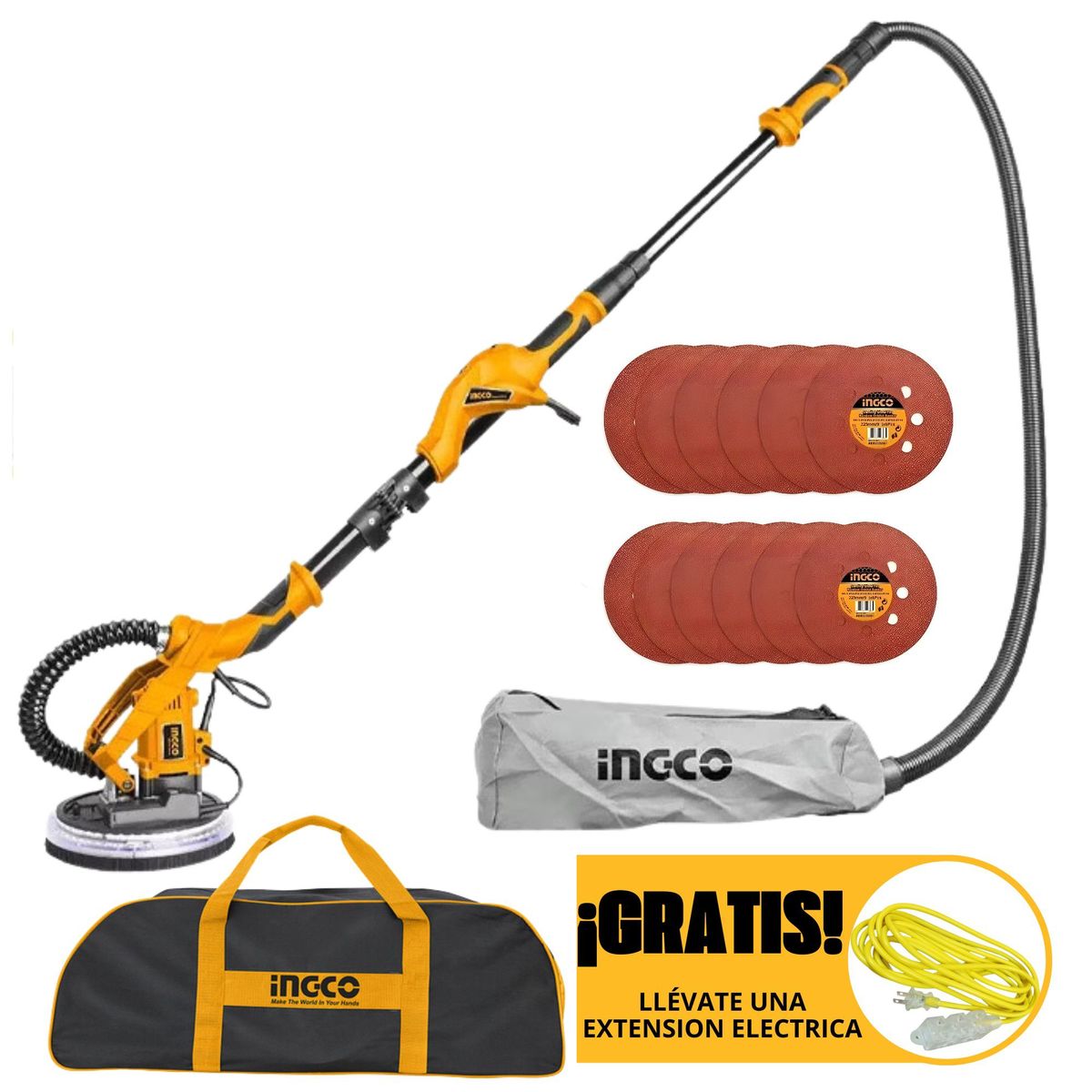 INGCO TOOLS - LIJADORA DE PARED Y TECHO 1050W FINO ACABADO DRYWALL, MADERA  CONCRETO