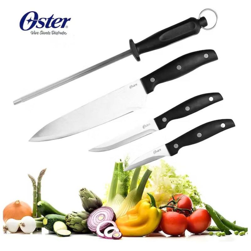 OSTER - JUEGO DE CUCHILLOS C/AFILADOR 4 PIEZAS GRANGER, ACERO INOXIDABLE