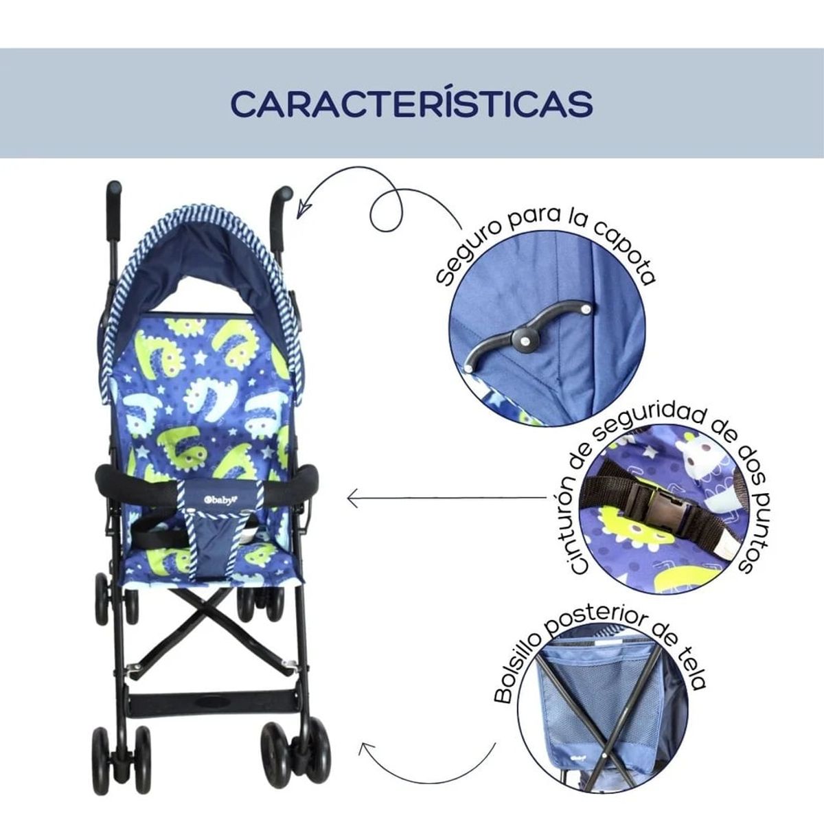 EBABY - Coche Bastón Practico y Liviano Fresh Style  EB2011-1 Azul