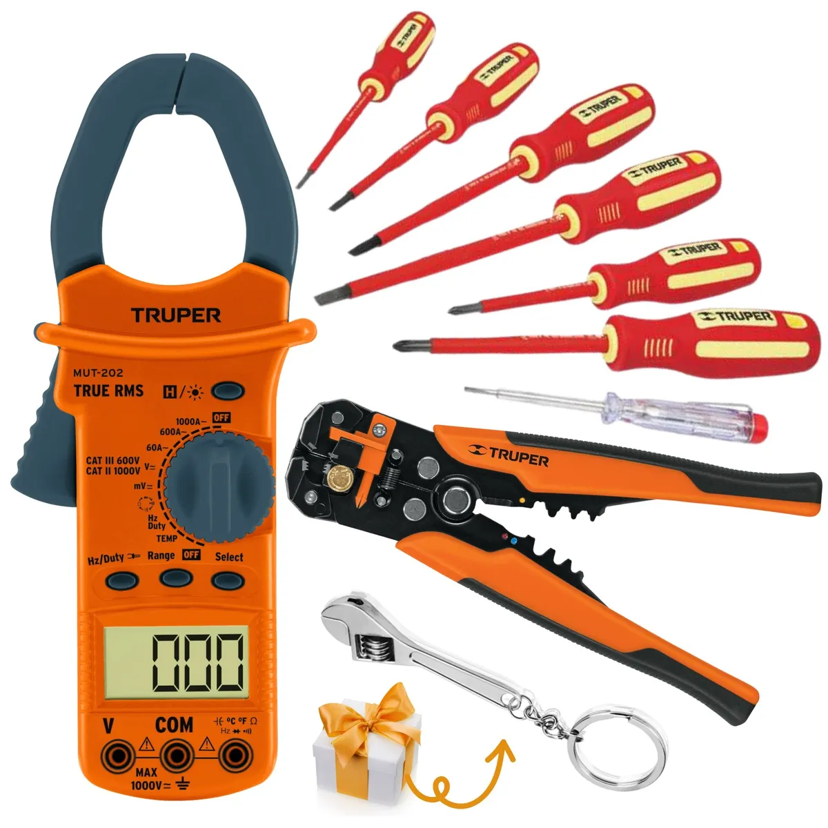 TRUPER - Pinza amperimétrica Pelacable automático desarmadores dielectrico1000V