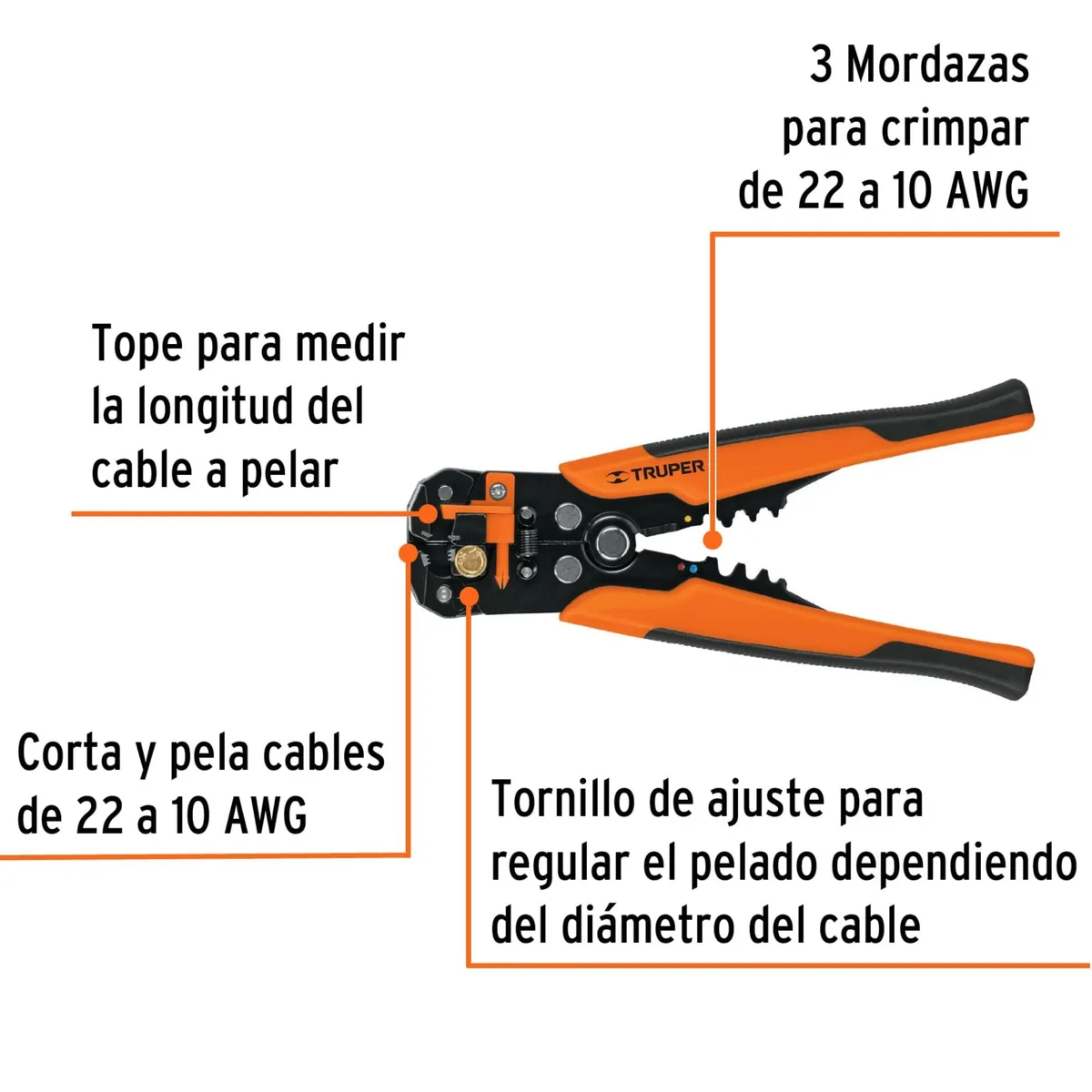 TRUPER - Pinza amperimétrica Pelacable automático desarmadores dielectrico1000V