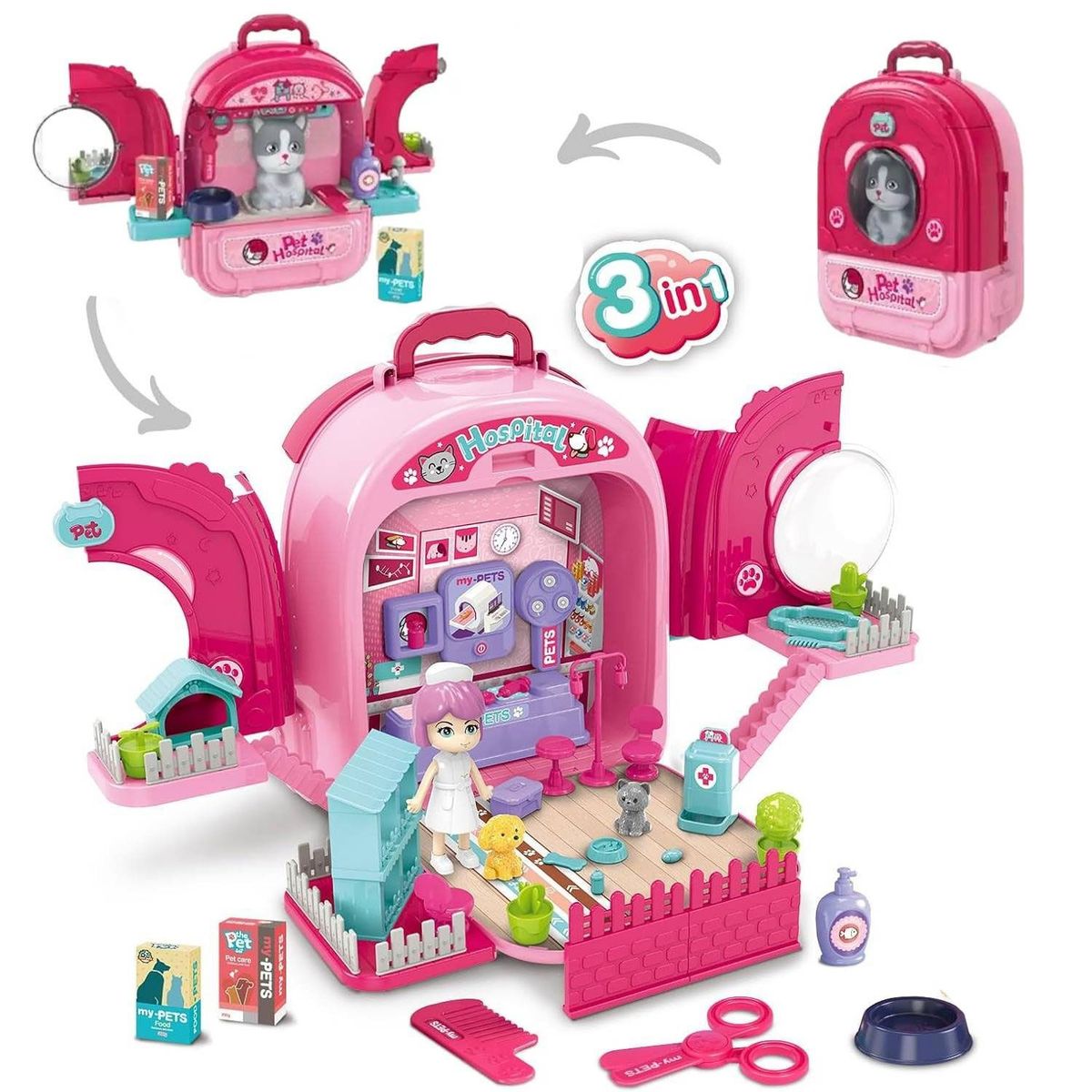 GENERICO - Juguete Kit de Veterinaria 3 en 1 Rosado