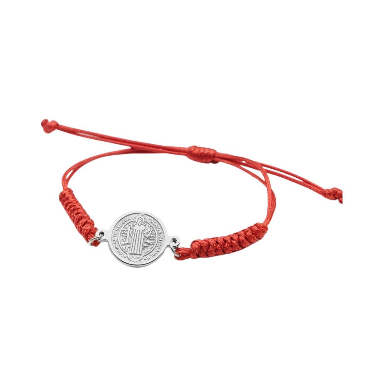 SANTORAL - Pulsera Medalla de San Benito - Hilo Rojo y Acero