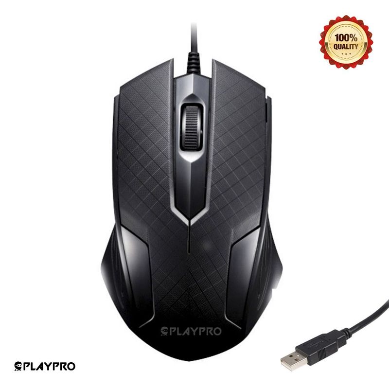 PLAYPRO - Mouse Ergonómico Usb Pc Laptop Computadora Negro Playpro TYM350006