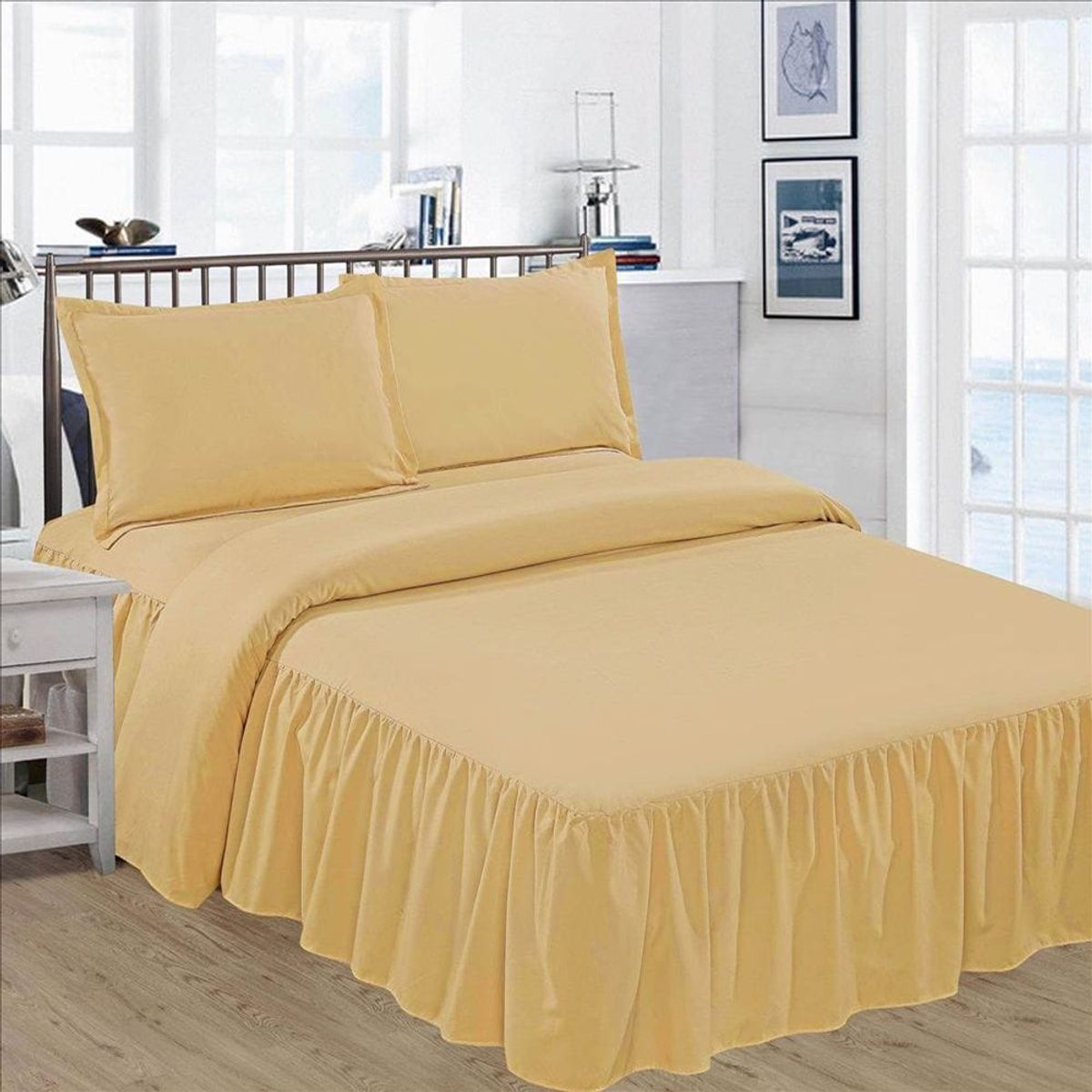 GENERICO - Juego de Sábanas Liso Blondas 2500 Hilos 2 Plazas