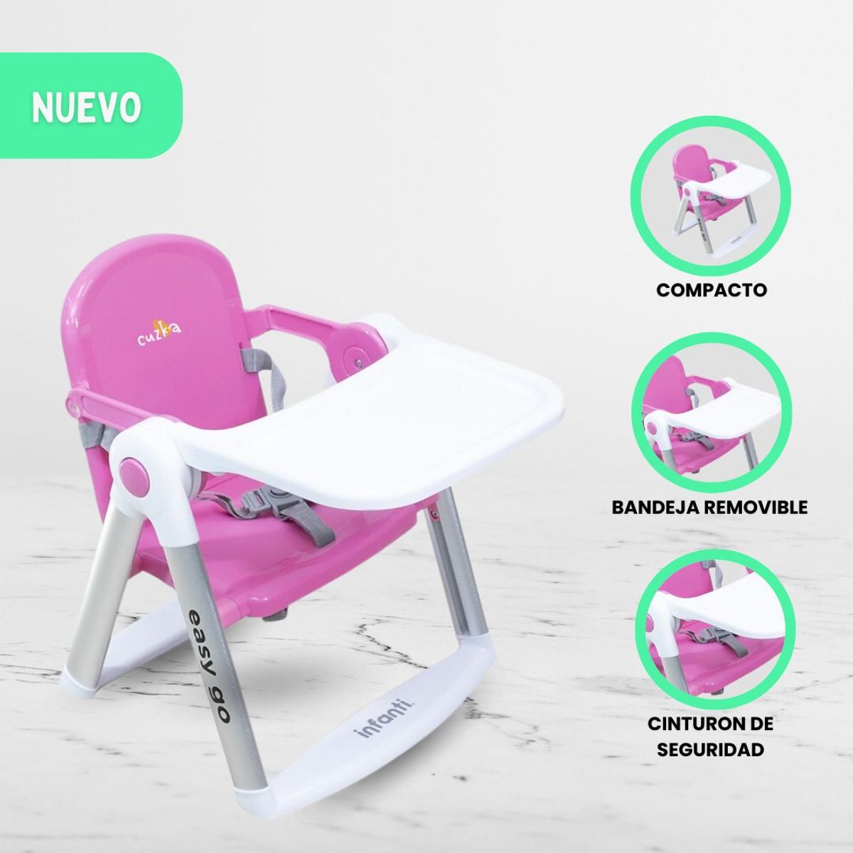 INFANTI - Silla de Comer Transportable Booster «EASY GO» Pink