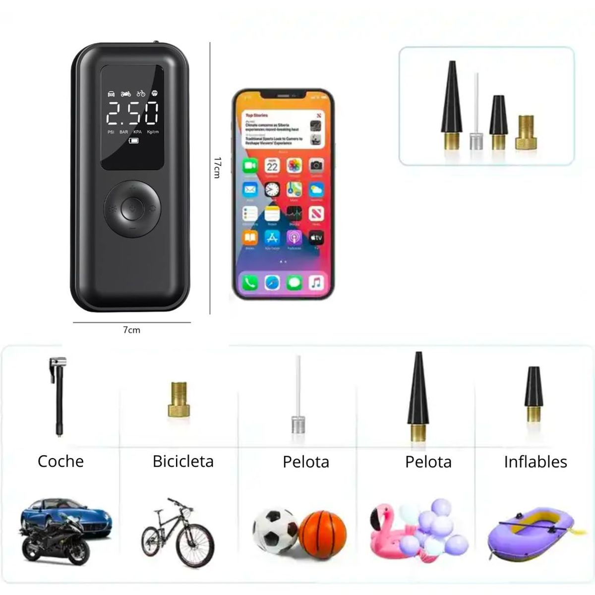 SEISA - Inflador de Llanta Multifuncional Compresor de Aire AF-C03