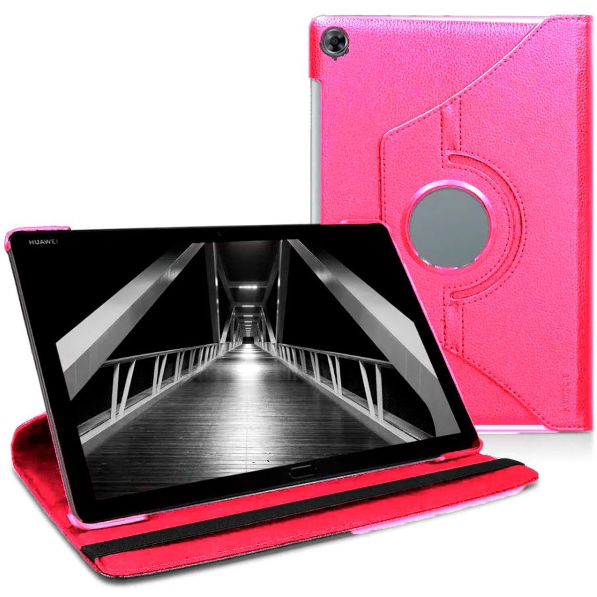 FUNDAANTIGOLPES - Funda Giratoria Fucsia para tablet Huawei MediaPad M5 Lite