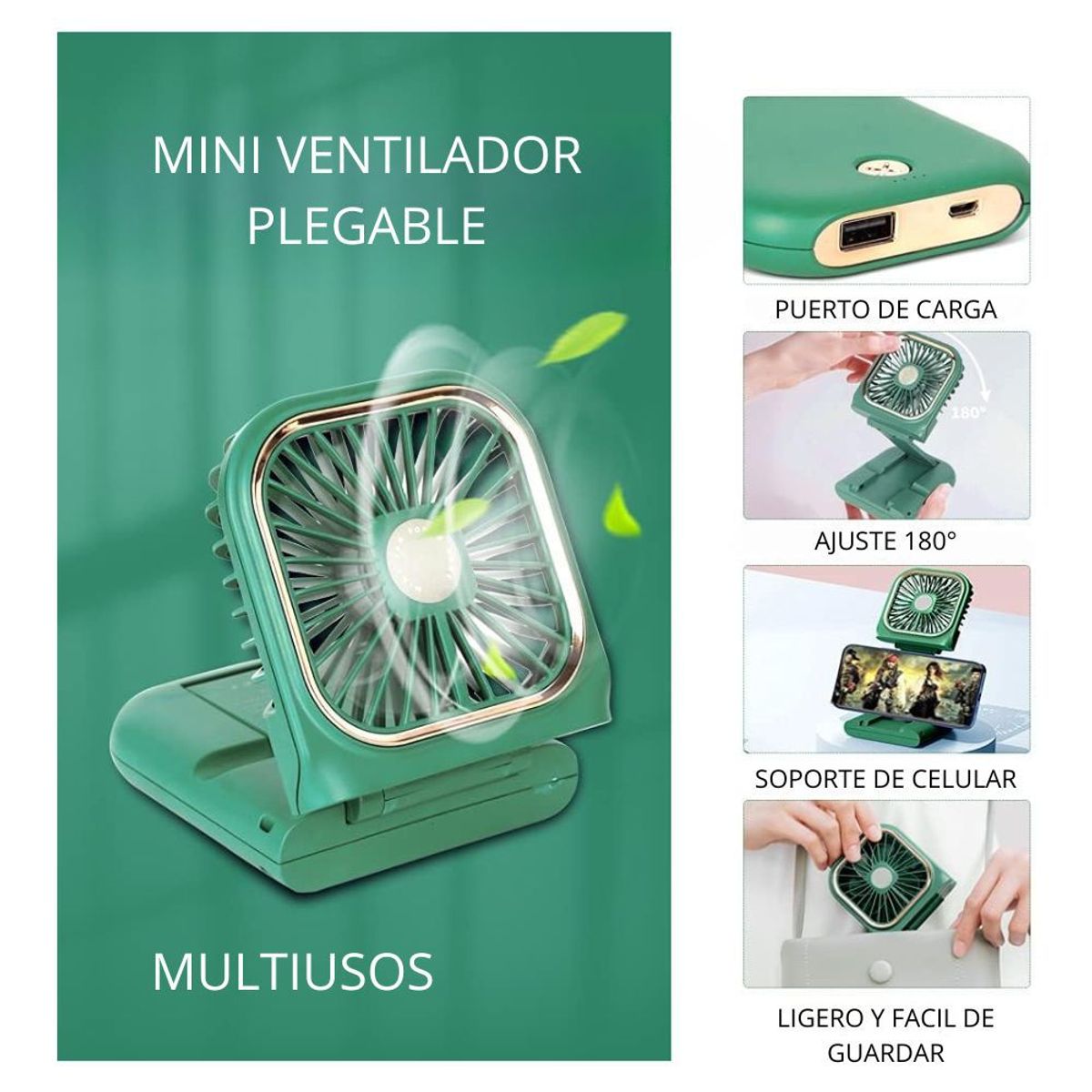 SHEEPBUSTER - Mini Ventilador Portátil Personal 5 En 1 Verde