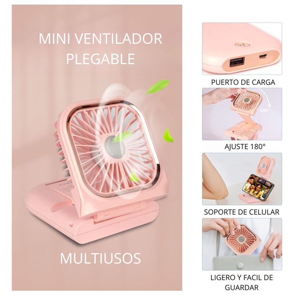 SHEEPBUSTER - Mini Ventilador Portátil Personal 5 En 1 Rosa