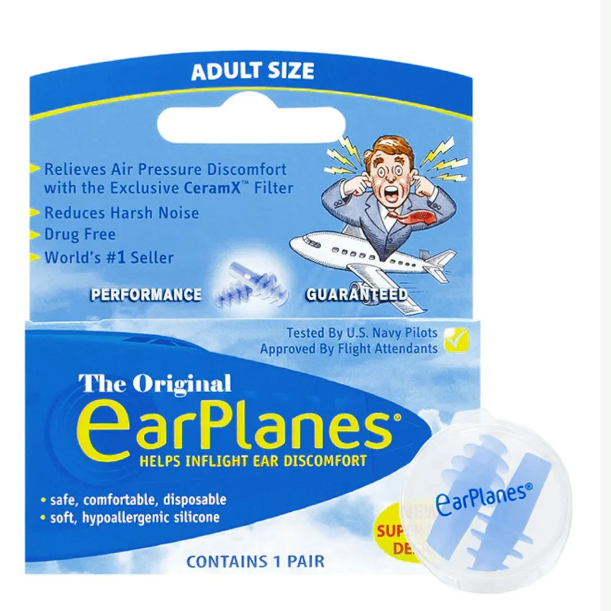 GENERICO - Tapones para Dolor de Oído en Avión con Filtro CeramX  Adultos 1 Par - EARPLANES