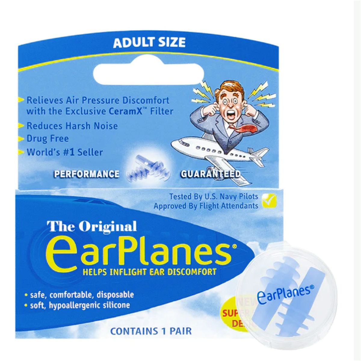 GENERICO - Tapones para Dolor de Oído en Avión con Filtro CeramX  Adultos 1 Par - EARPLANES