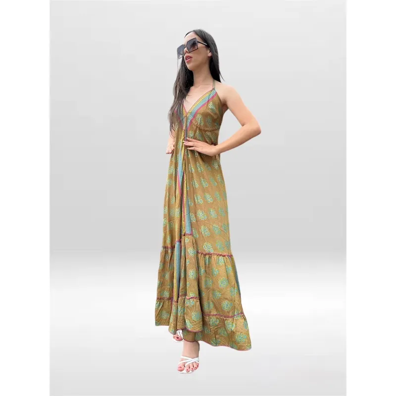 KUKUYU - Kukuyu Vestido de seda hindú para mujer