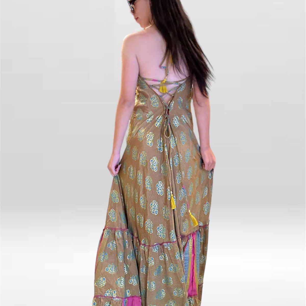 KUKUYU - Kukuyu Vestido de seda hindú para mujer