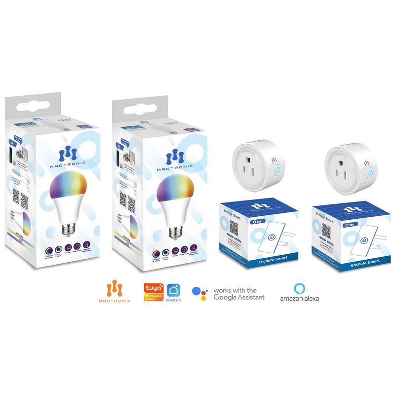 MADTRONIX - Combo Foco  y Enchufe Inteligente Wifi Google y Alexa x 4