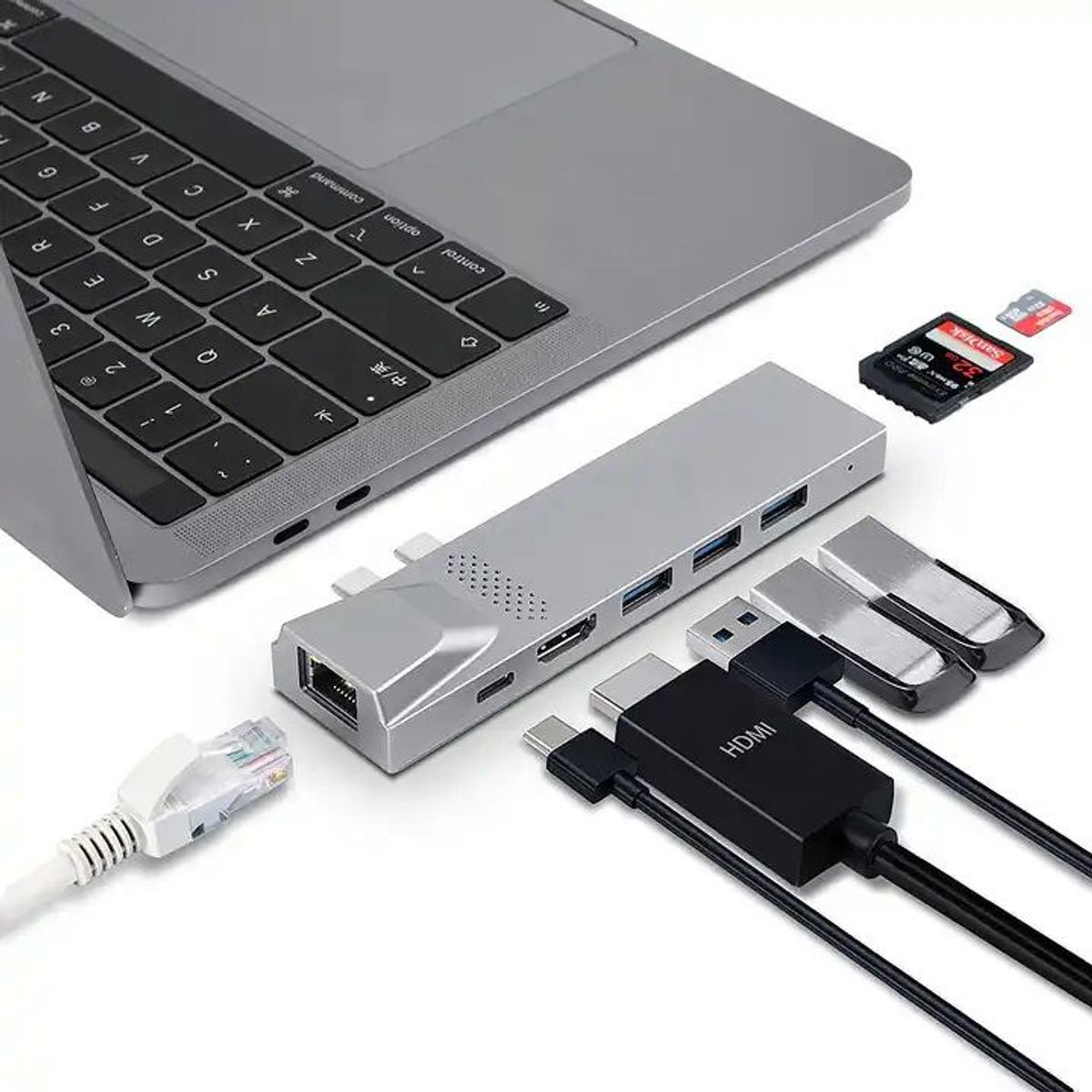 OEM - HUB Adaptador Dual Tipo C a 8 Puertos Gigabit 4K HDMI para Macbook