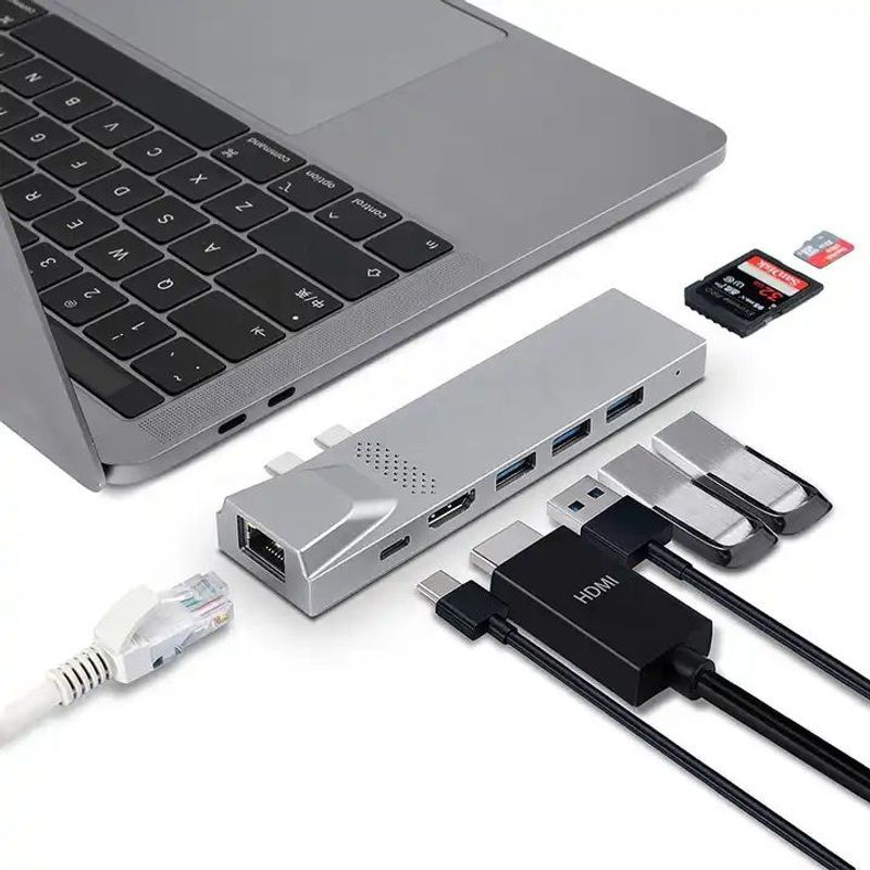OEM - HUB Adaptador Dual Tipo C a 8 Puertos Gigabit 4K HDMI para Macbook