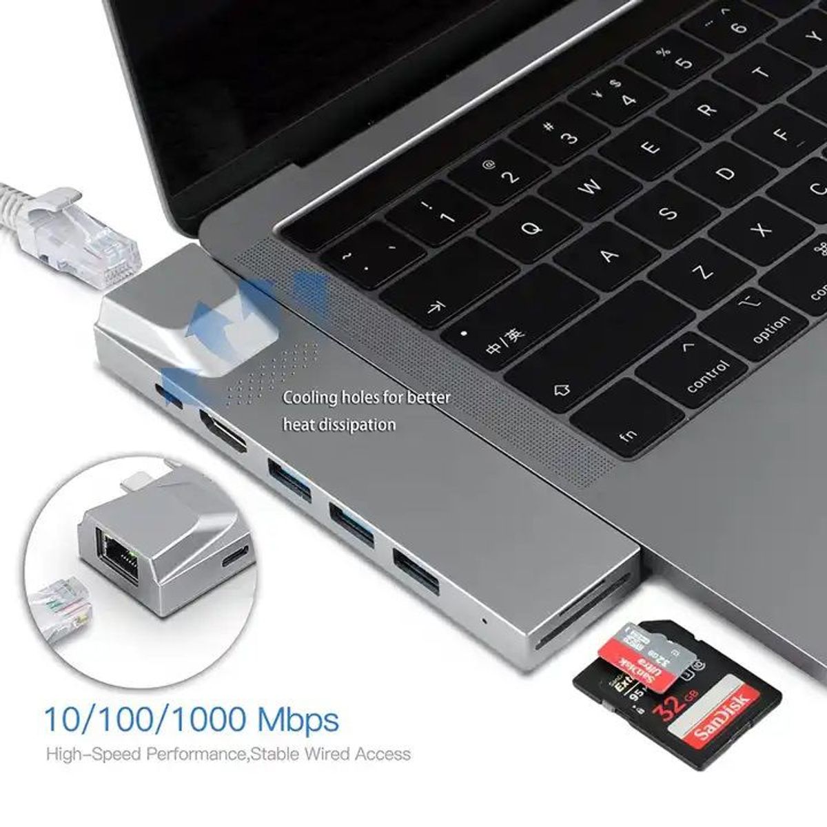 OEM - HUB Adaptador Dual Tipo C a 8 Puertos Gigabit 4K HDMI para Macbook