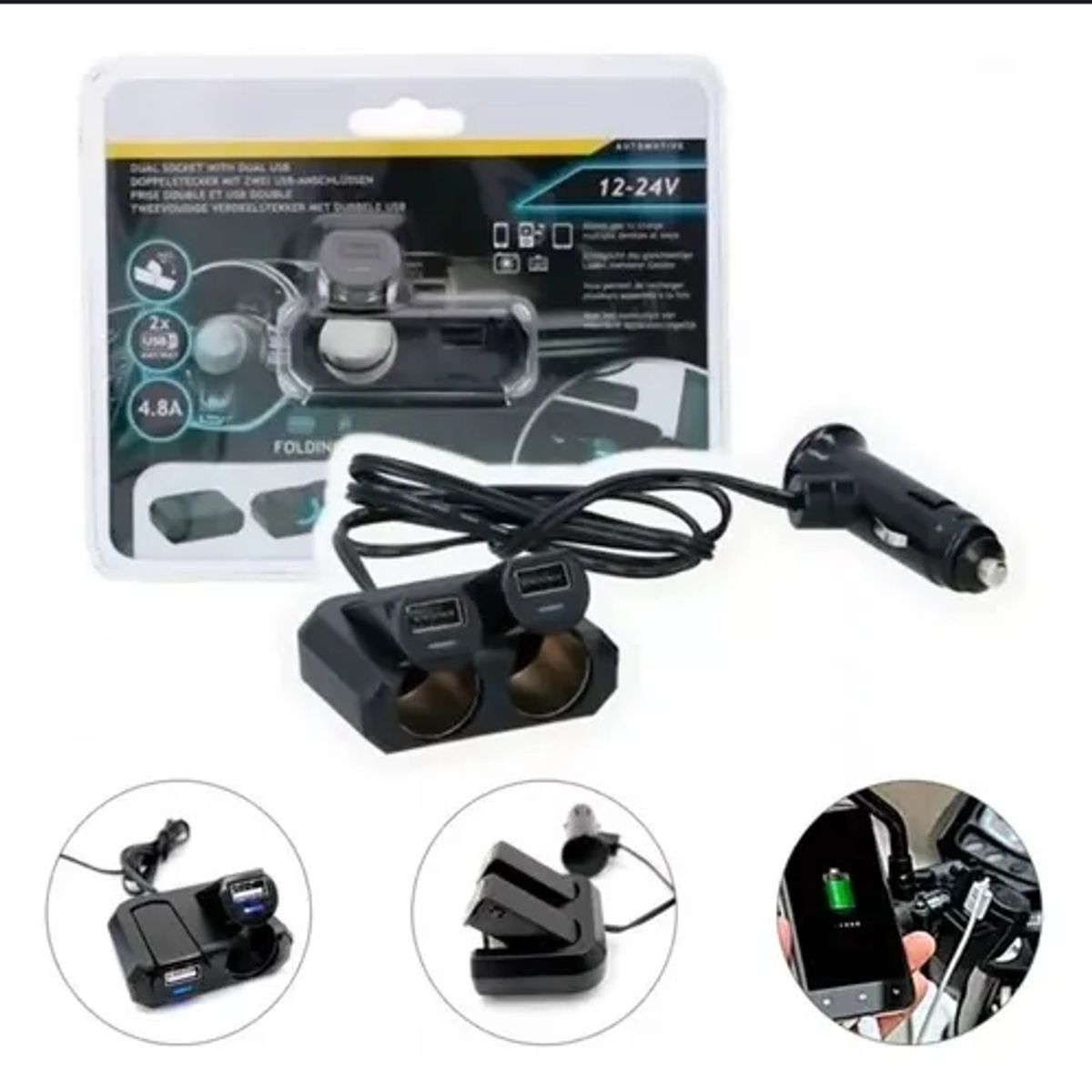 GENERICO - Cargador Cigarrera Triple 3 Auto, Carro +1 Entrada USB 1A 5V