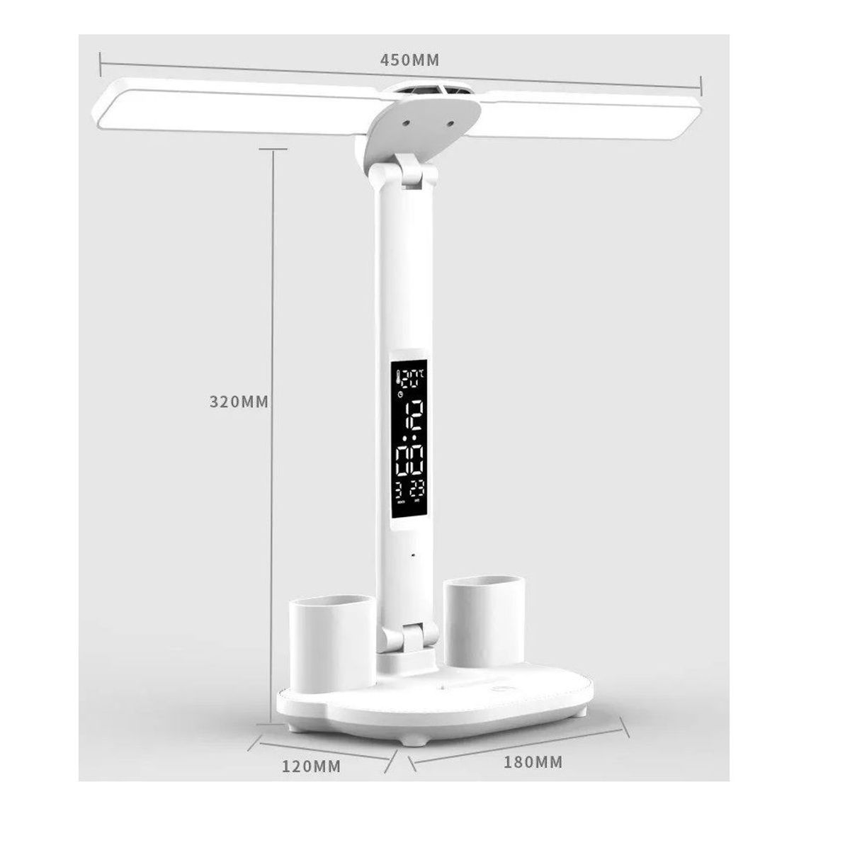 GENERICO - Lampara escritorio con reloj LED luz lectura recargable USB enchufe
