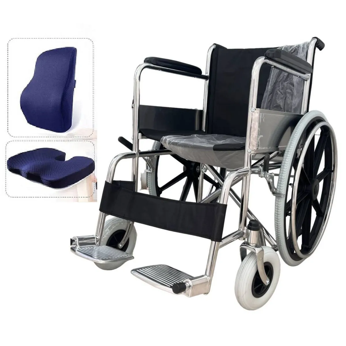 OEM - SILLA DE RUEDAS DE ACERO CROMADO  COJIN ORTOPEDICO