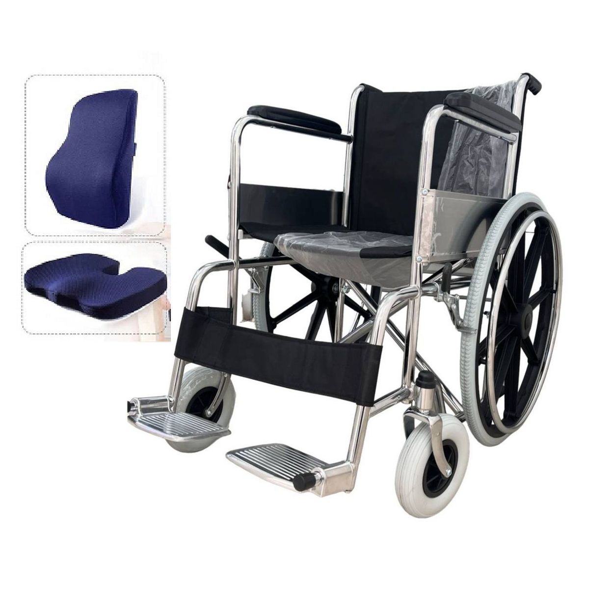 OEM - SILLA DE RUEDAS DE ACERO CROMADO  COJIN ORTOPEDICO