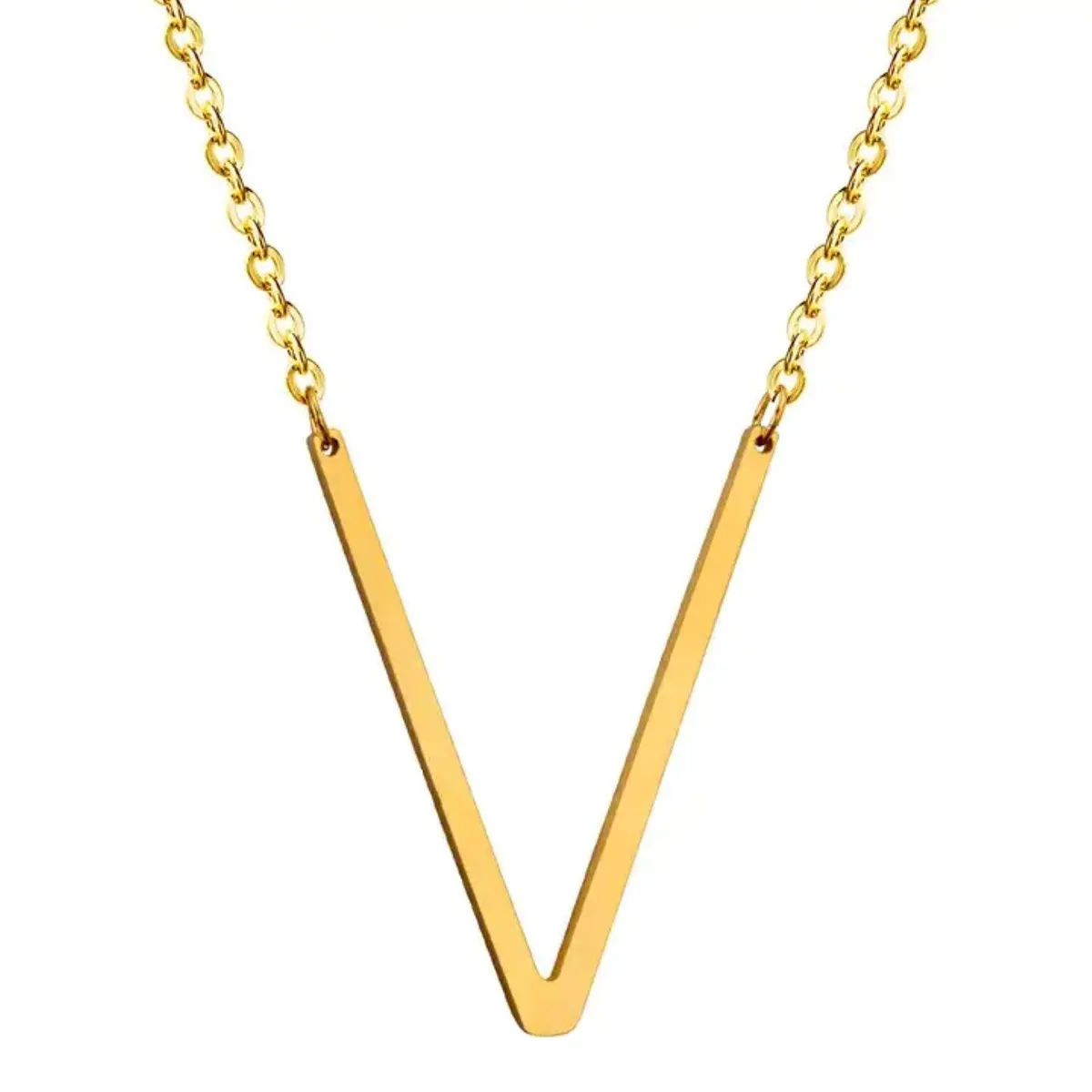 GENERICO - Collar con inicial en acero inoxidable V