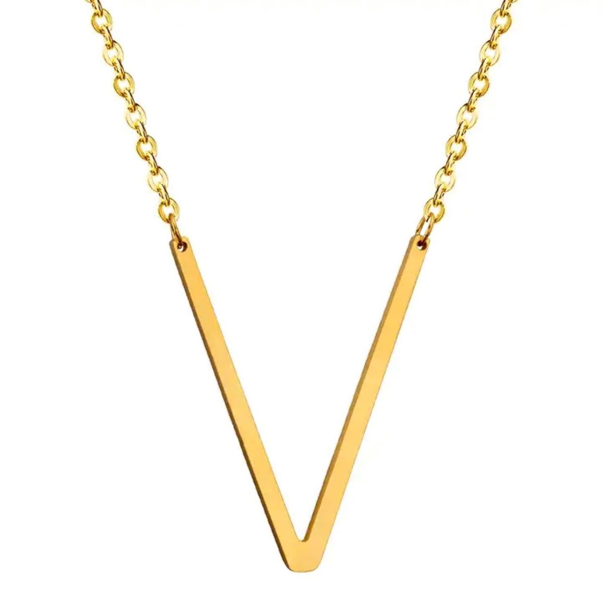 GENERICO - Collar con inicial en acero inoxidable V