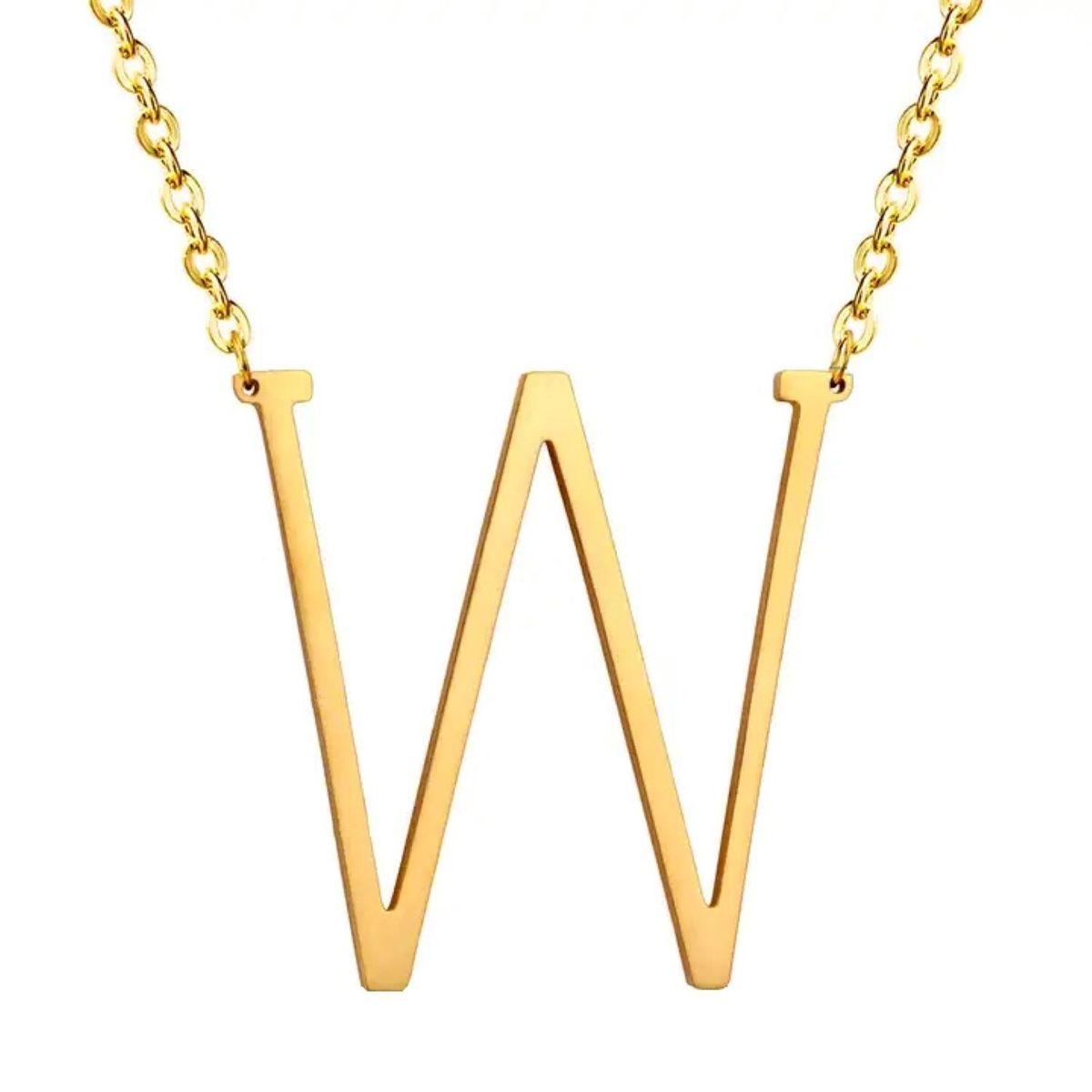 GENERICO - Collar con inicial en acero inoxidable W