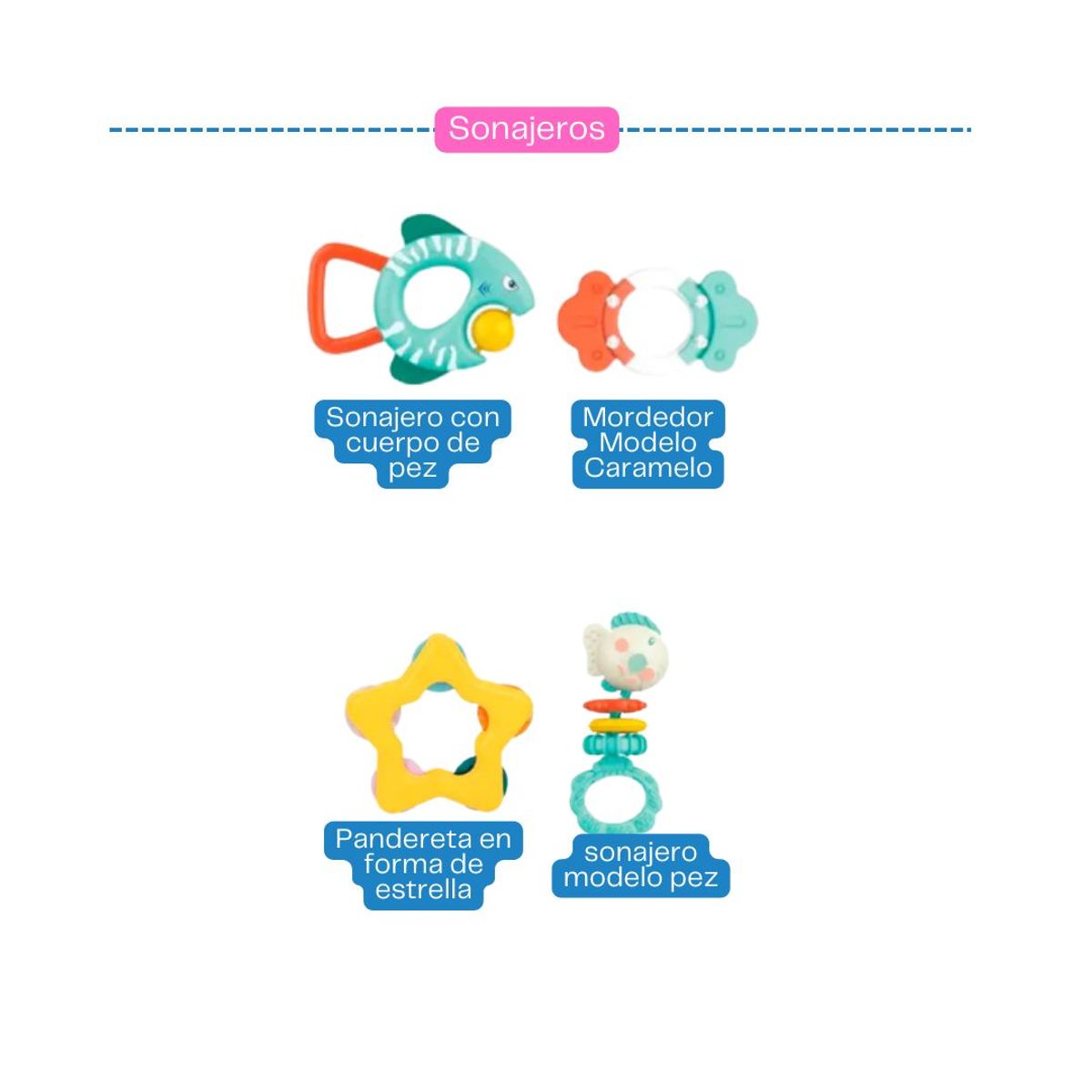 HUANGER - SET SONAJAS MORDEDORES  PANDERETA 4PZS