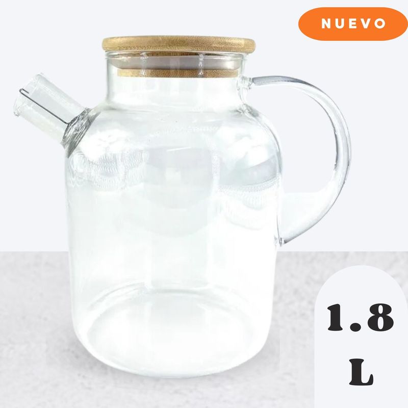 GENERICO - Tetera de Vidrio con Tapa de Bambú Infusor de Resorte de Acero 1.8 L