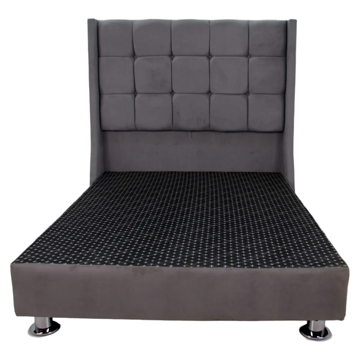 MUEBLES MACRUMO - Cama tapizada Atenas - 1.5 Plz - color gris oscuro