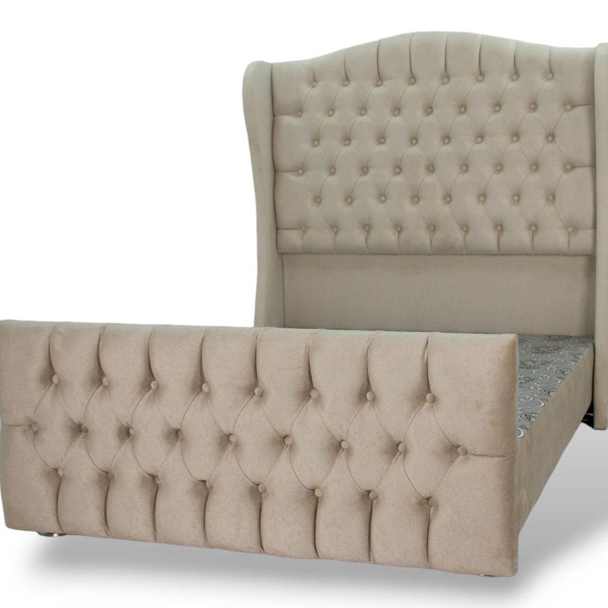 MUEBLES MACRUMO - Cama tapizada Paris + Piecera - 2 Plz beige