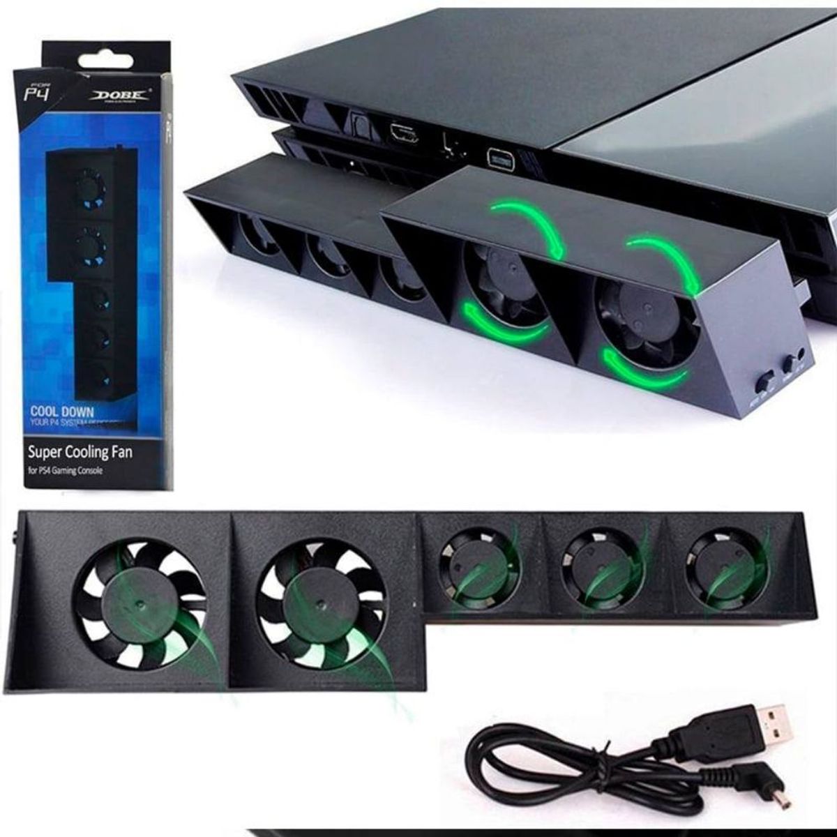 DOBE - Cooler para PlayStation 4 Fat  Enfriador 5 Ventiladores