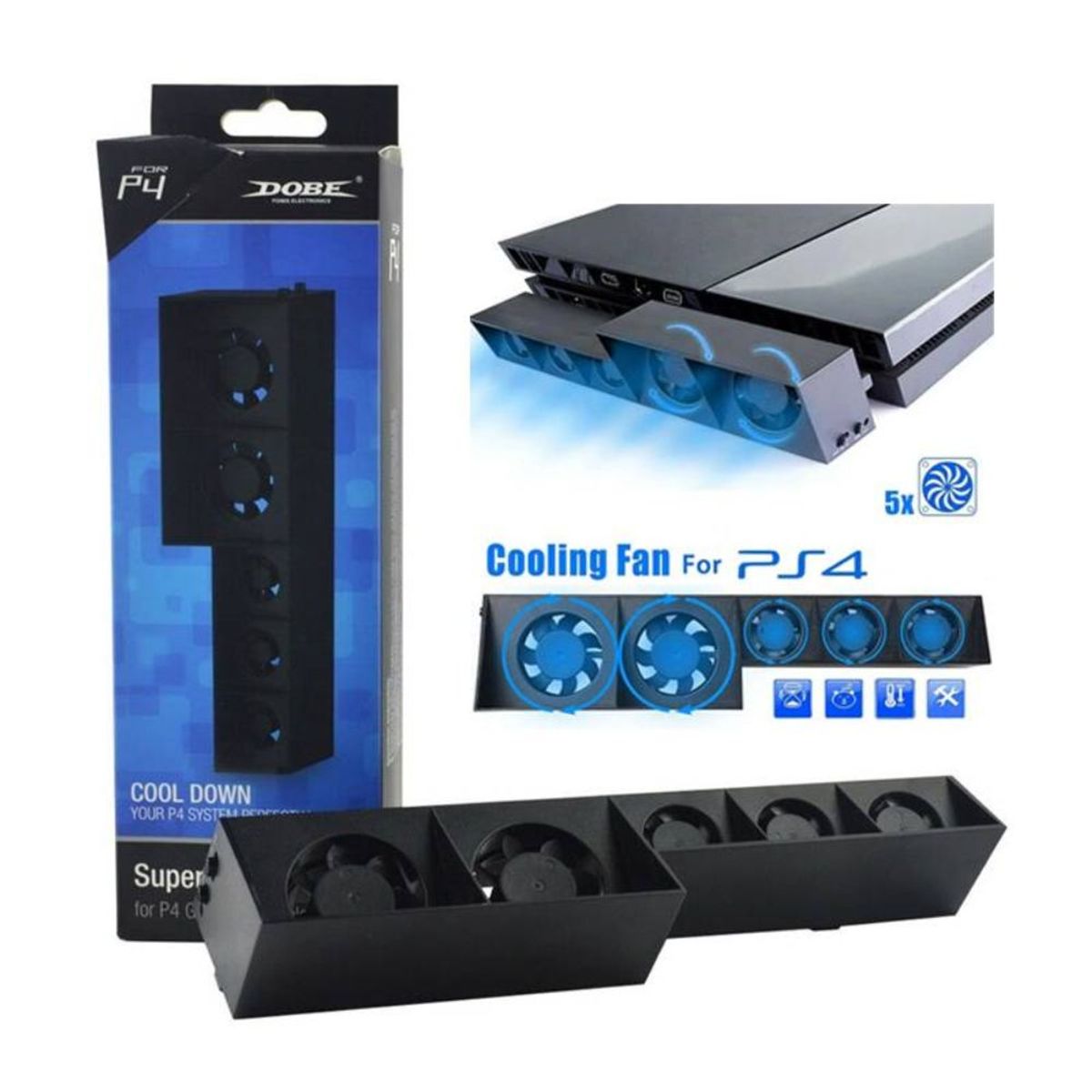 DOBE - Cooler para PlayStation 4 Fat  Enfriador 5 Ventiladores