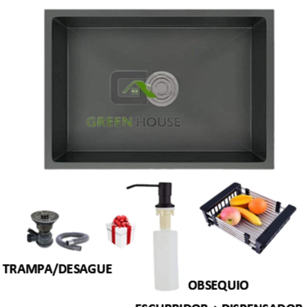 GENERICO - LAVADERO DE COCINA  60x46X23cm  ACERO INOXIDABLE COLOR NEGRO