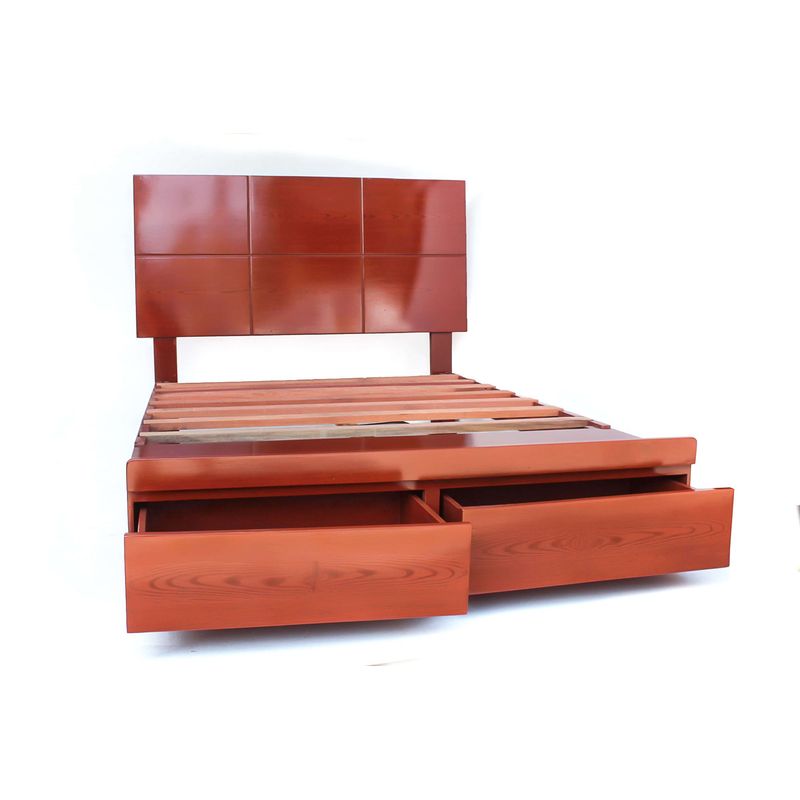 MUEBLES MACRUMO - Cama sabanera de madera pino color cedro con cajones de 1.5 Plz