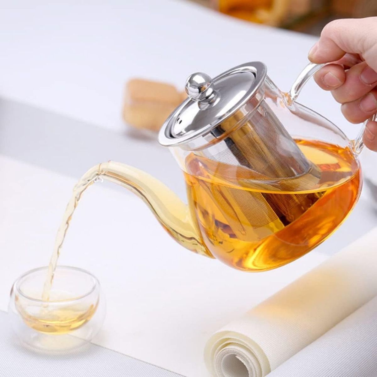 GENERICO - Tetera de Vidrio con Filtro Tapa Acero Inoxidable de 600 ml