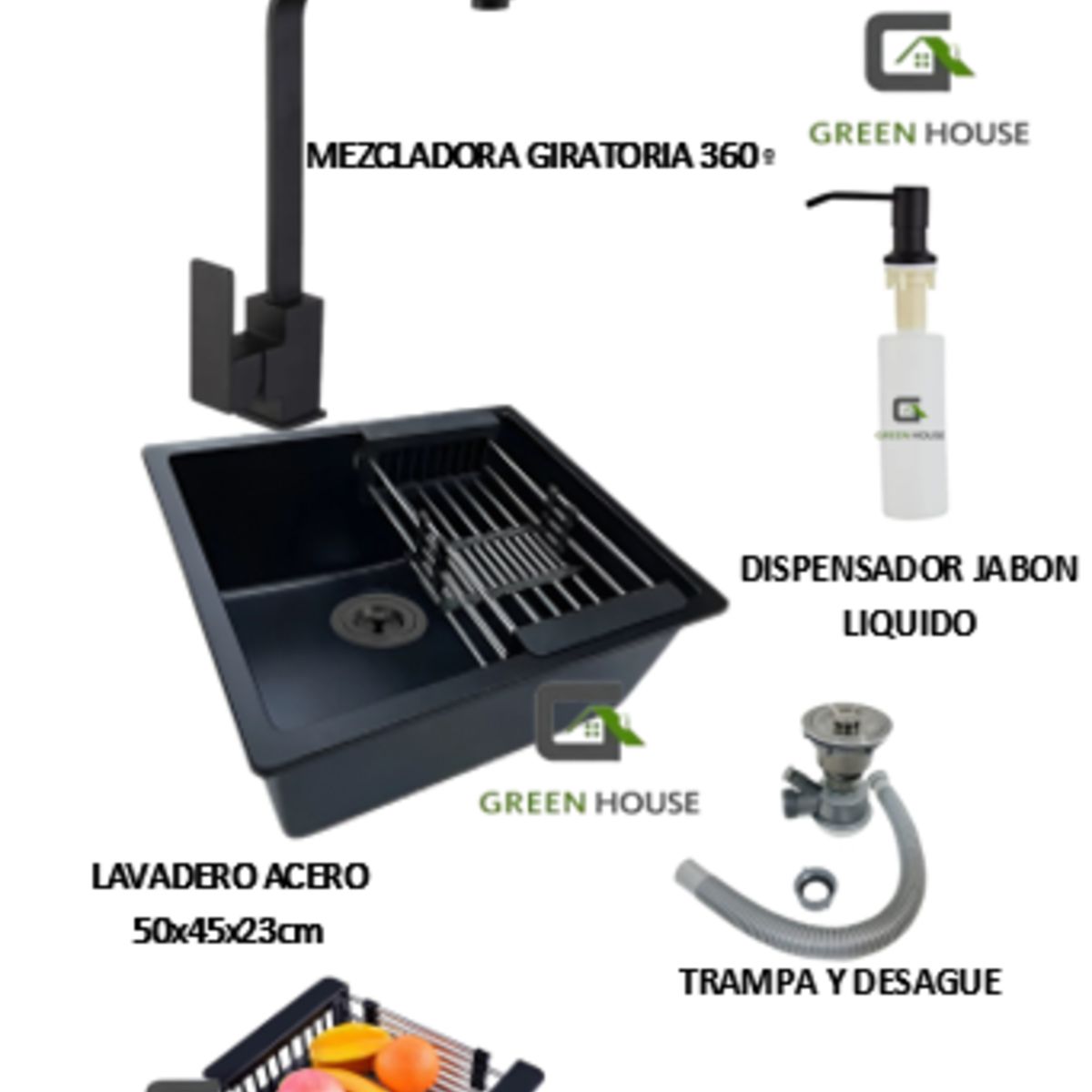 GENERICO - COMBO 50x44CM LAVADERO DE COCINA  + MEZCLADORA ACERO GIRO 360º