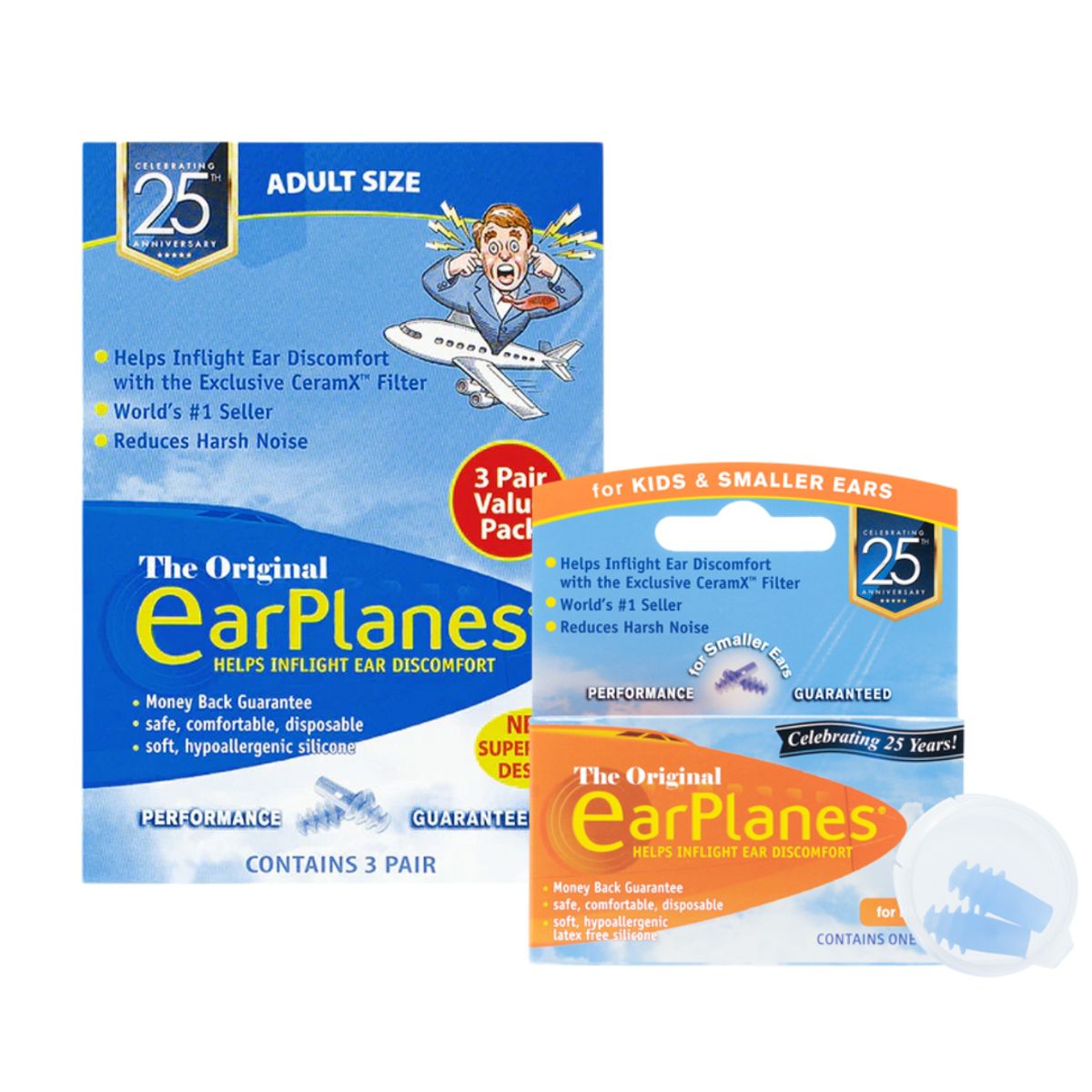 GENERICO - Tapones para Dolor de Oído en Avión  Adultos (3 par) y Niños (1 Par) - EARPLANES