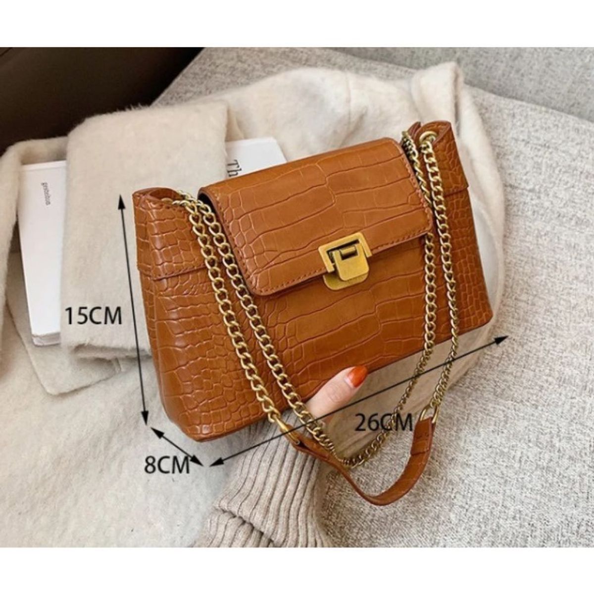 GENERICO - Cartera  pequeña de cuero de cocodrilo con cadena para mujer,