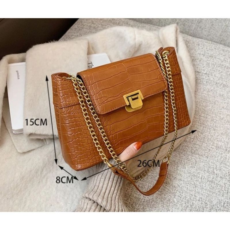 GENERICO - Cartera  pequeña de cuero de cocodrilo con cadena para mujer,