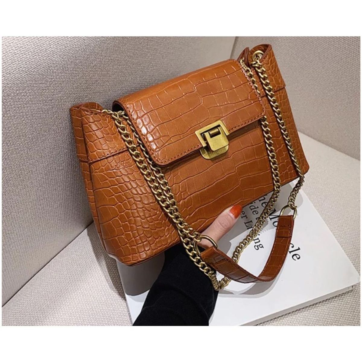 GENERICO - Cartera  pequeña de cuero de cocodrilo con cadena para mujer,