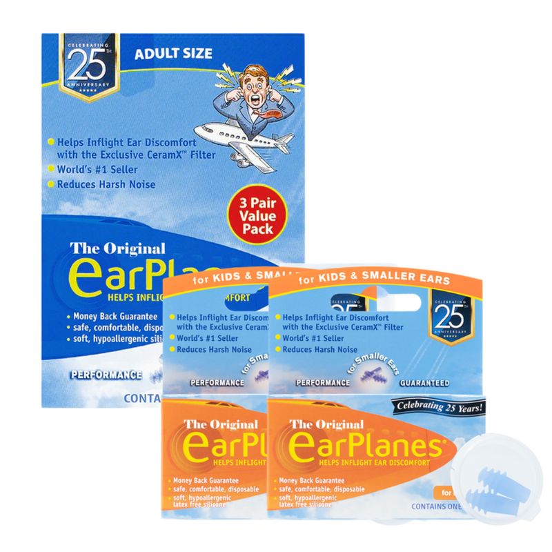 GENERICO - Tapones para Dolor de Oído en Avión  Adultos (3 par) y Niños (2 Par) - EARPLANES