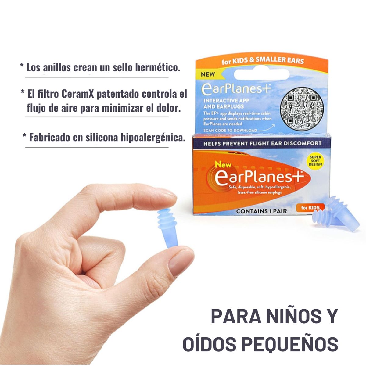 GENERICO - Tapones para Dolor de Oído en Avión - Niños y Canal Auditivos Pequeño - 2 Pares - EARPLANES