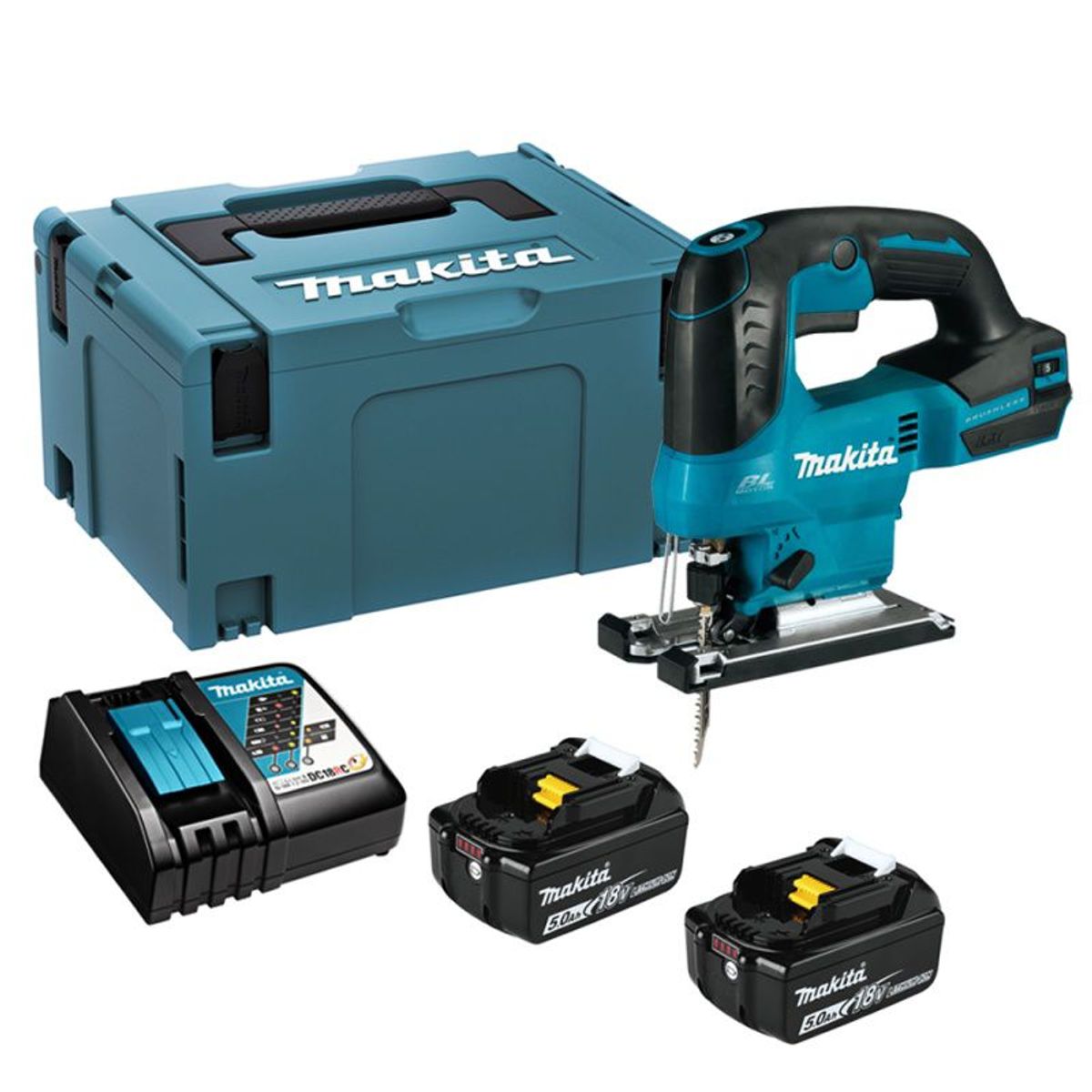 MAKITA - Sierra Caladora 18V LXT BL Inc 2 Bat y Carg + Makpac Makita DJV184RTJ