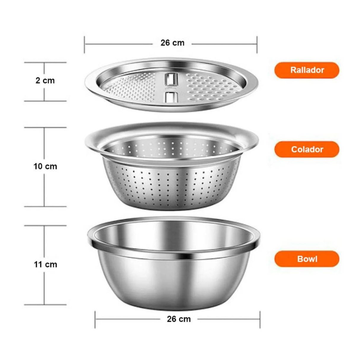 GENERICO - Set de Bowls 3 en 1 Rallador Escurridor y Bowl