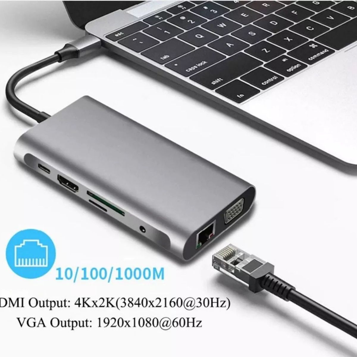 OEM - Adaptador Hub 10 en 1 Tipo C 4k HDMI VGA Gigabit Multipuertos PD 100W